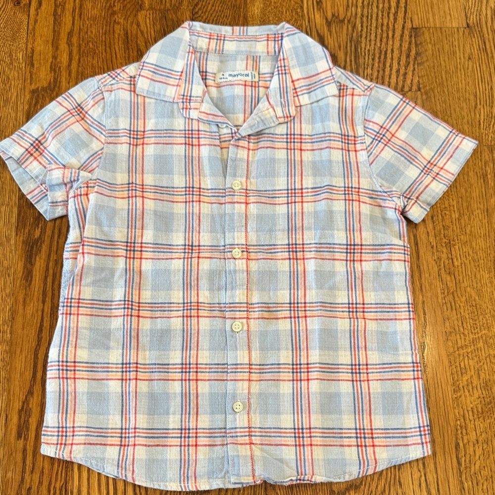 Mayoral Kids Plaid Blue and Red Button Down Size 4